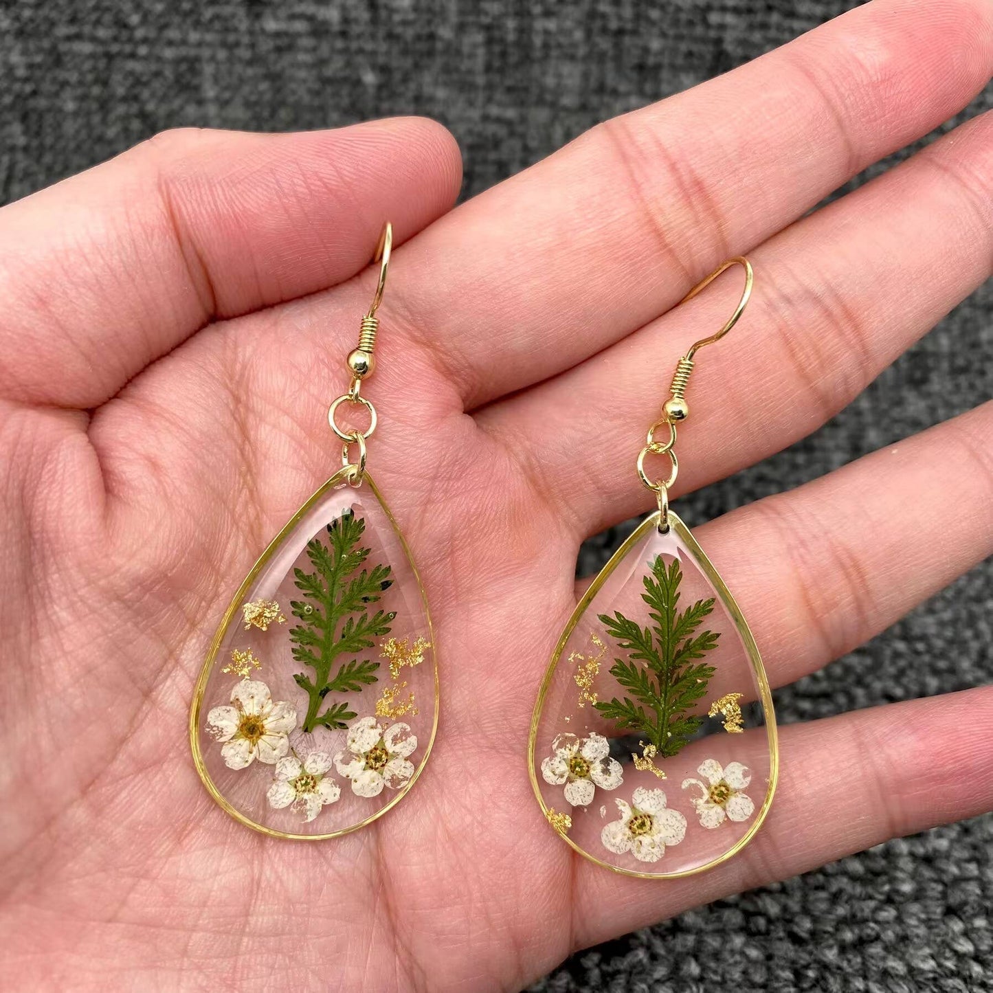 Dried Flowers Floral Drop Shaped Dangle Earrings