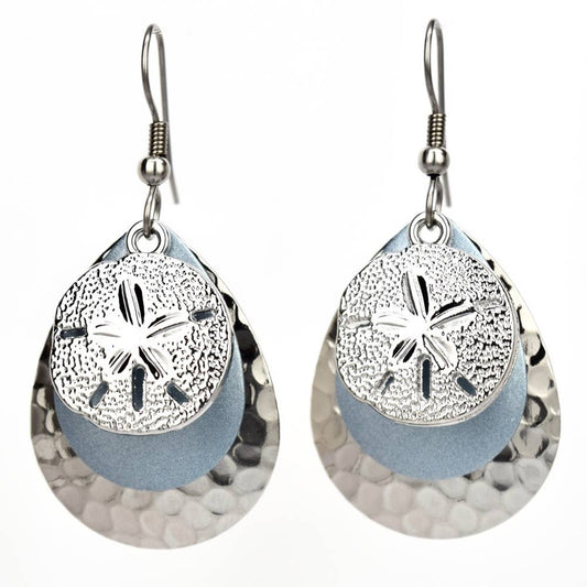 Light Blue Sand Dollar Earrings Sea Life Aquarium Jewelry