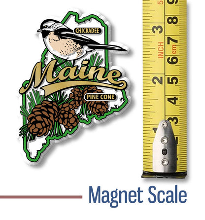 Maine State Bird and Flower Map Magnet Made in USA