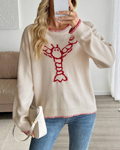 Contrast Trim Lobster Ecru Sweater
