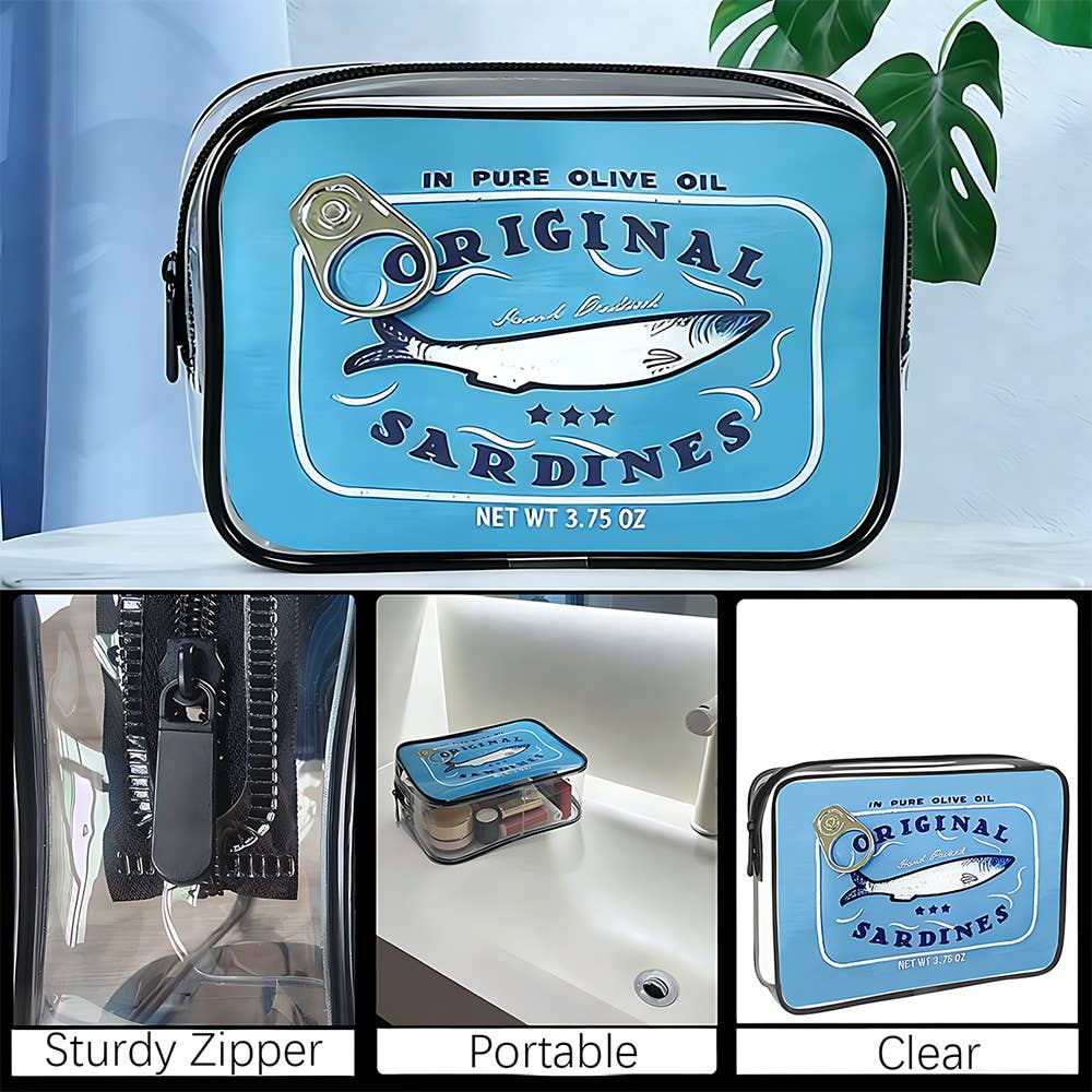 Sardine Can Print PVC Cosmetic Bag Clear Makeup bag