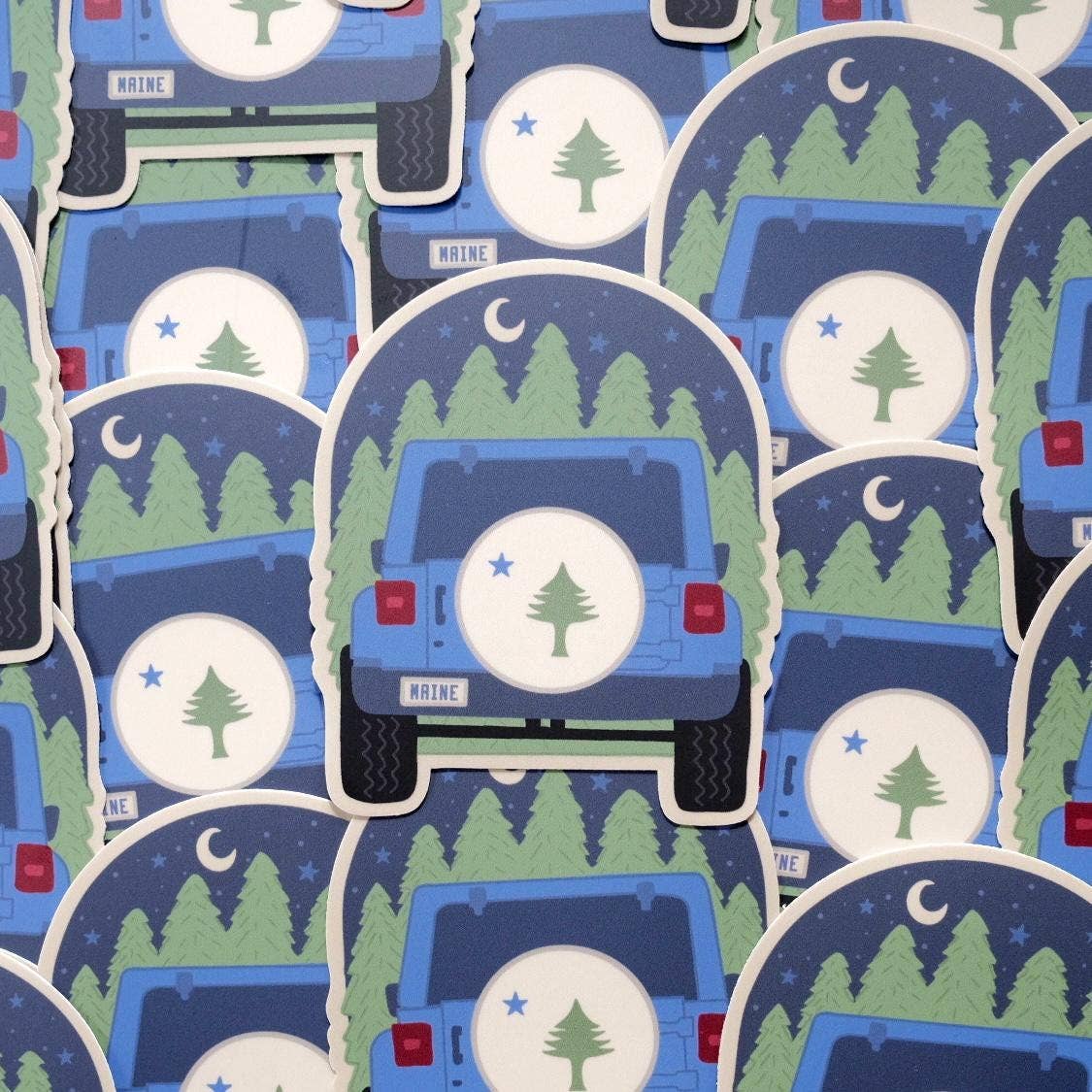 Maine Flag Jeep Sticker: Waterproof Vinyl, Original Design