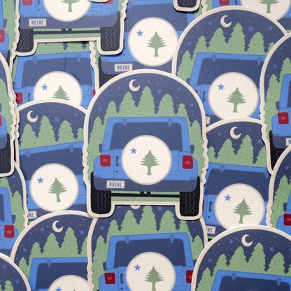 Maine Flag Jeep Sticker: Waterproof Vinyl, Original Design