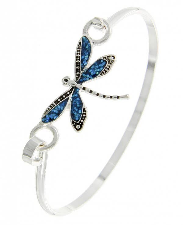 Glitter Blue Dragonfly Brass Casting Bangle Bracelet