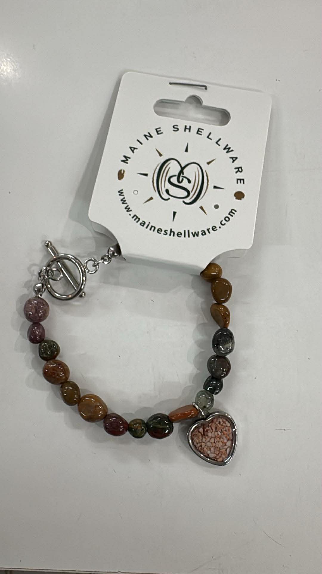 Maine Shellware Pebble Stone Bracelet with Shell Heart Charm