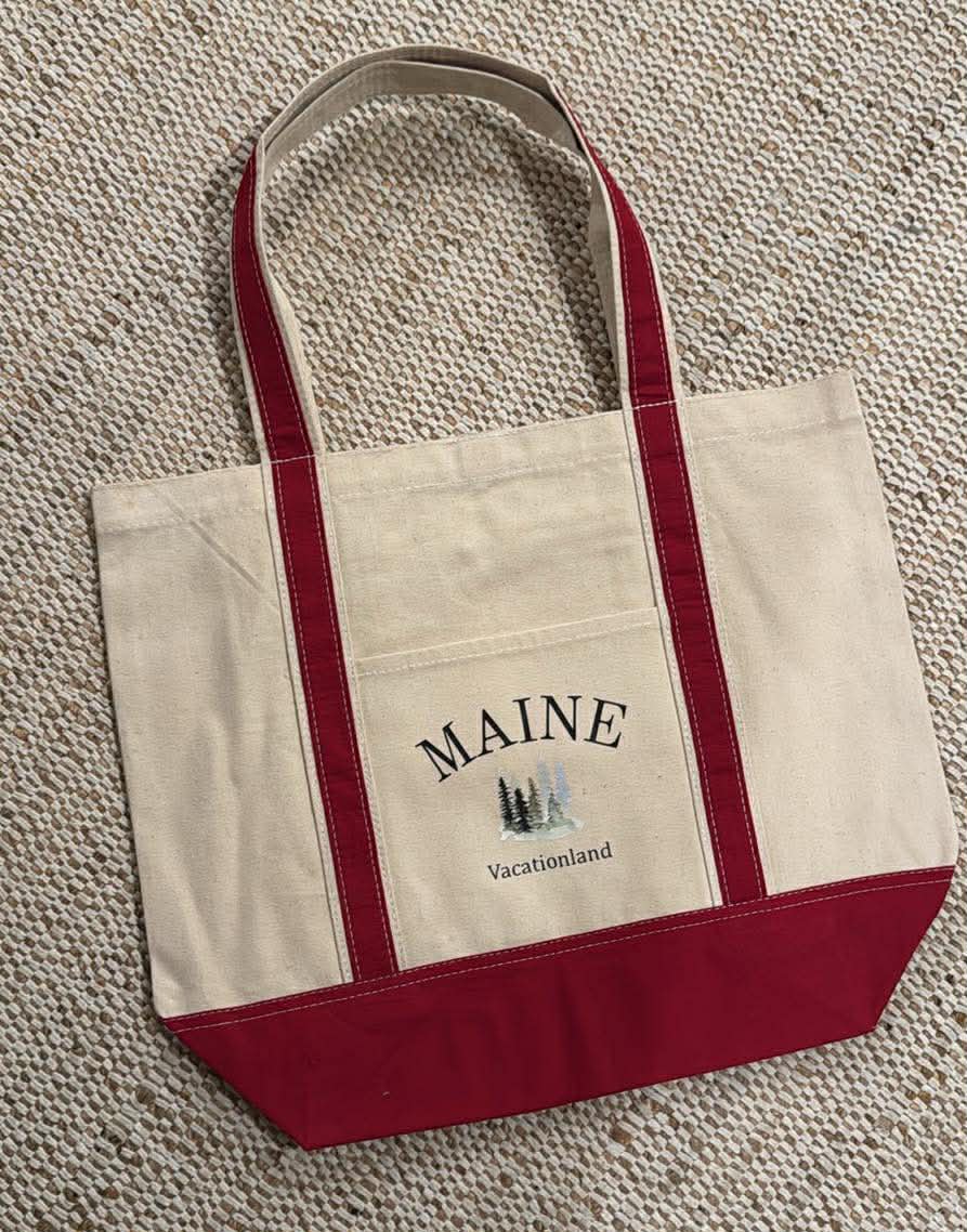 Red Trim Canvas Tote Bag Maine