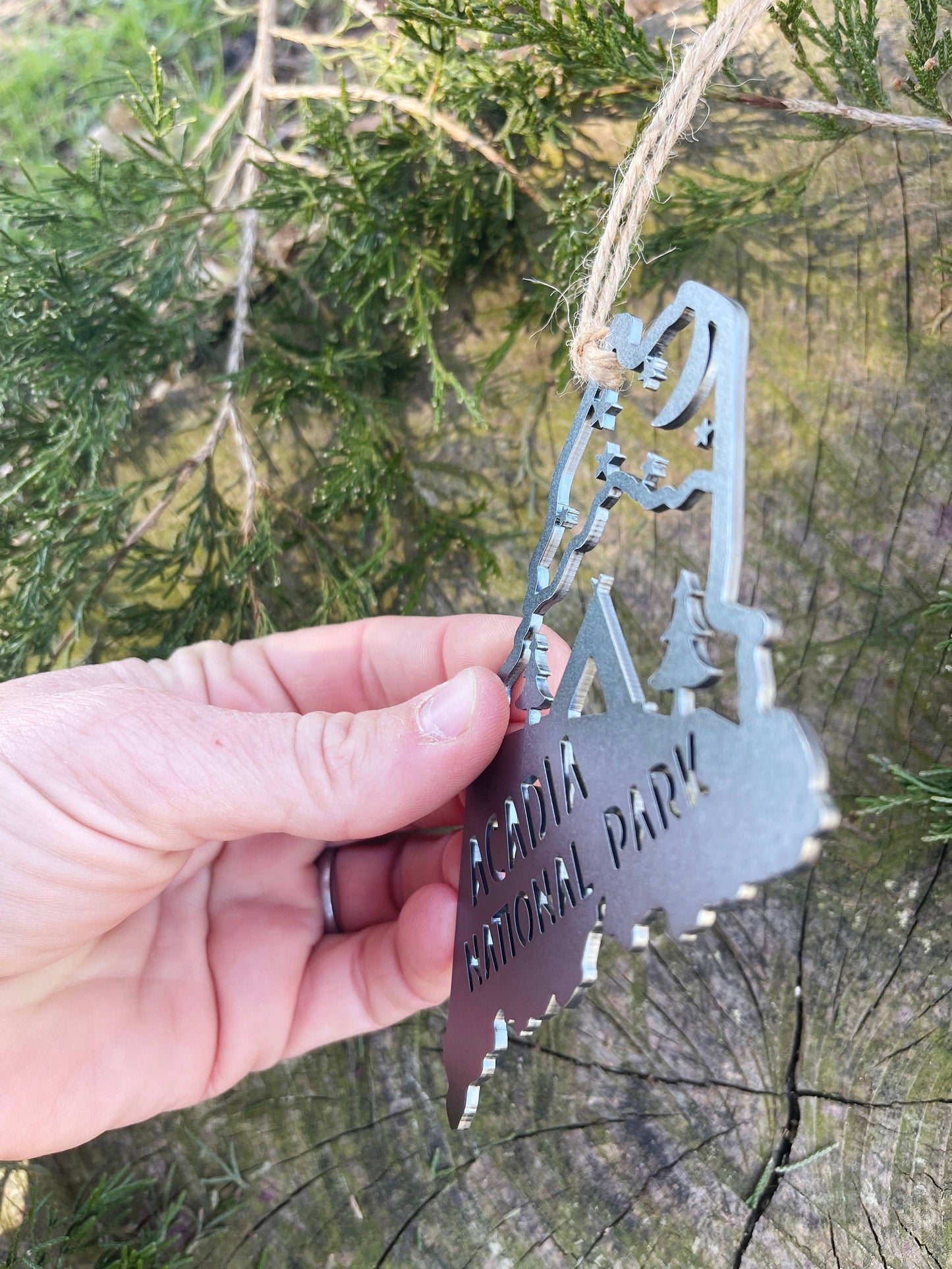 Maine State Acadia National Park Tent Raw Steel Ornament