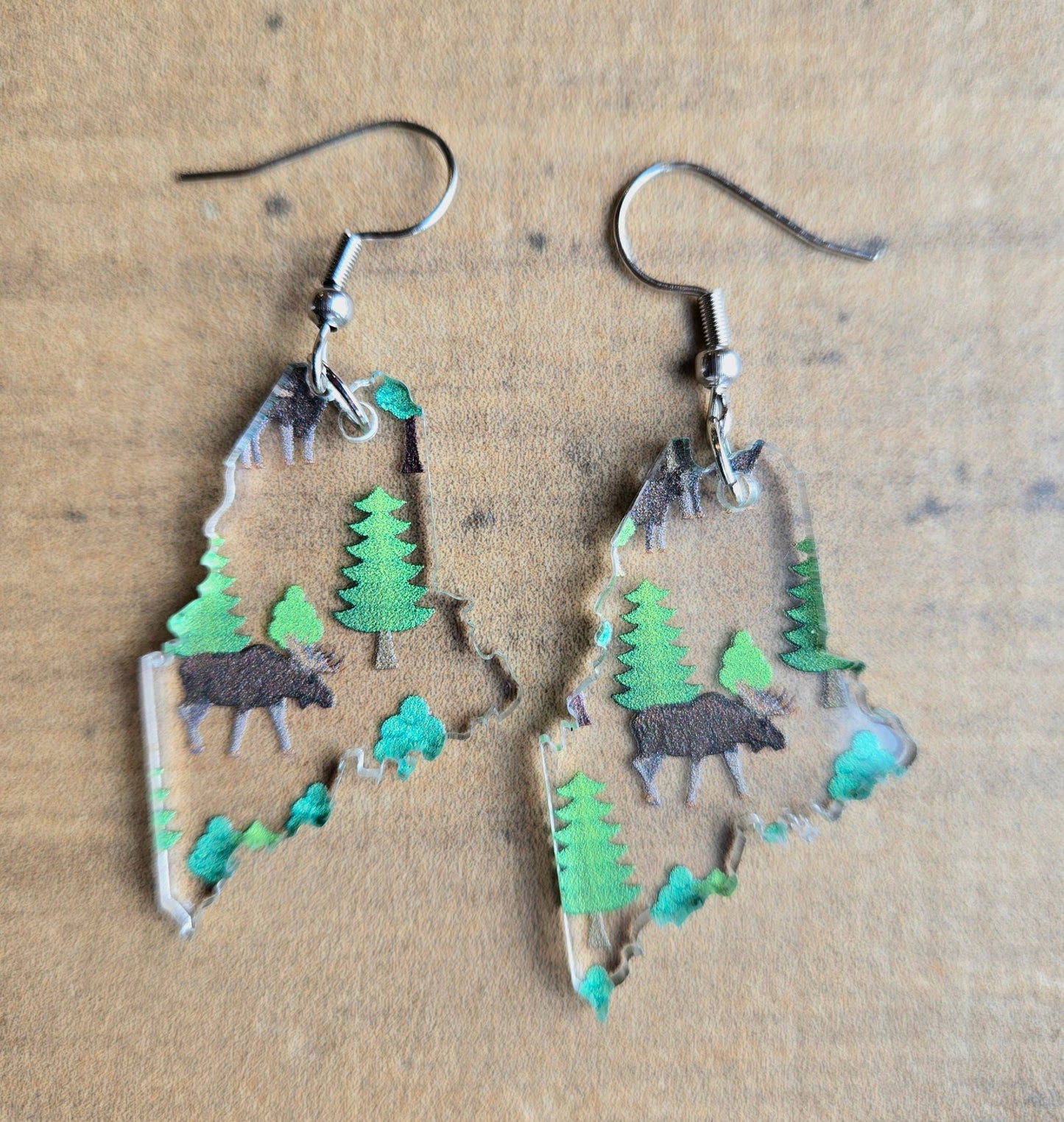 Maine Moose and Trees Earrings