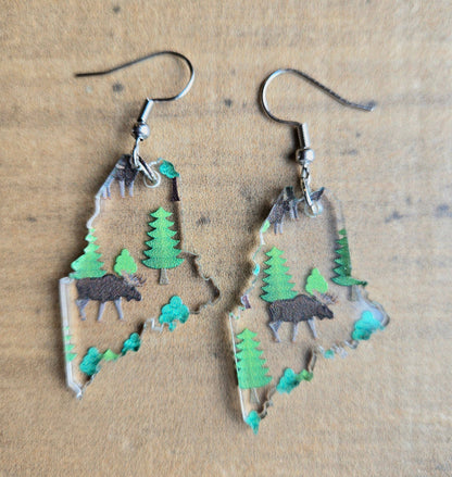 Maine Moose and Trees Earrings