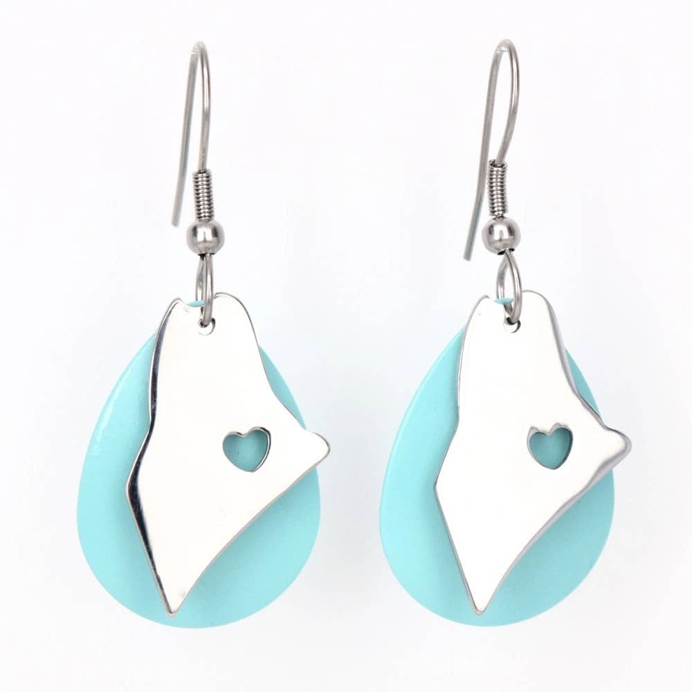 Turquoise Tone Maine  Heart Charm Earrings