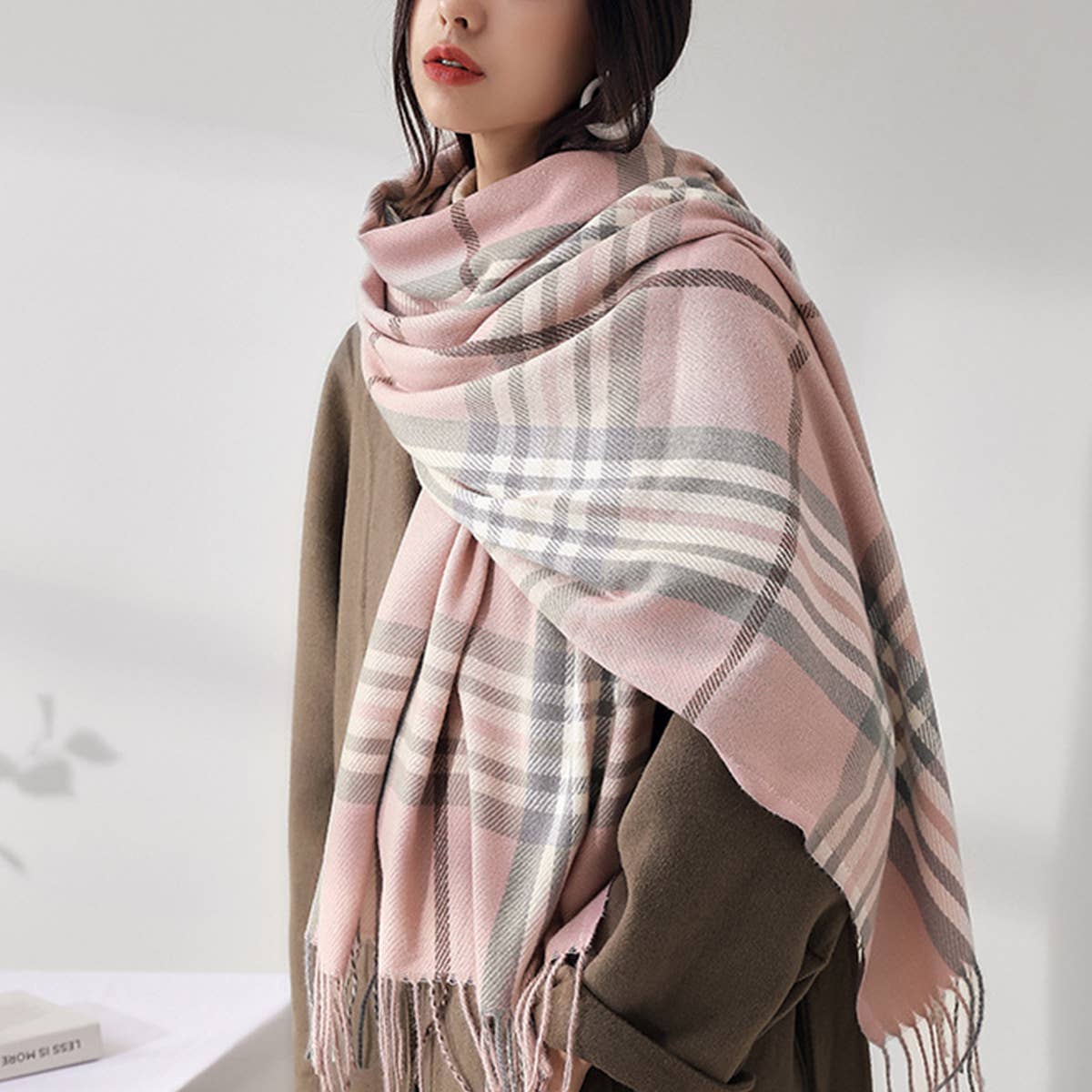 Plaid Faux Cashmere Scarf -