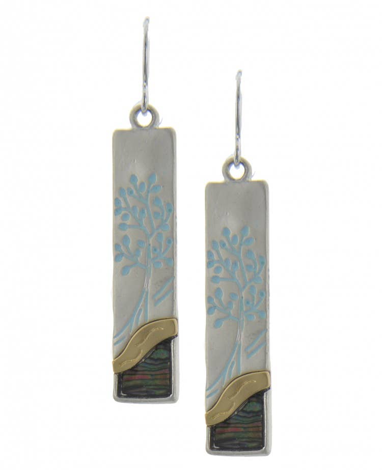Abalone Turquoise Tree of Life Rectangle Earrings