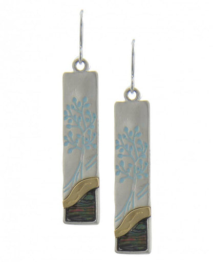 Abalone Turquoise Tree of Life Rectangle Earrings
