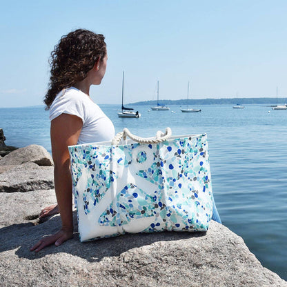 White Anchor on Sea Glass Large Tote