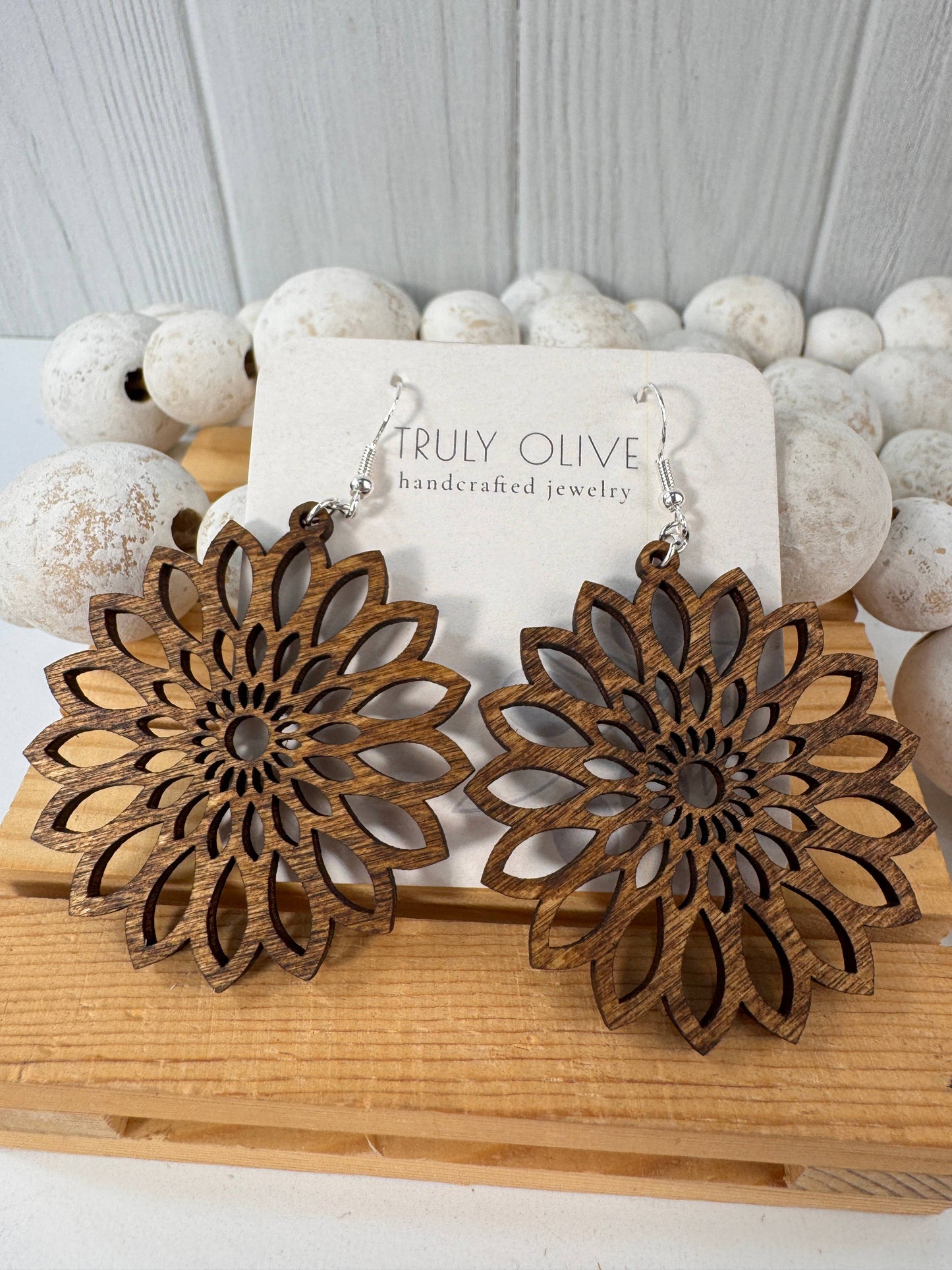 Starburst Mandala Wood Handcrafted Lightweight Earrings
