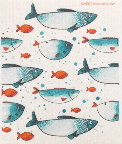 Swedish Dishcloth Blue Fish School