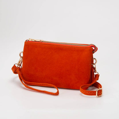 Stacey Faux Suede 3 compartments Crossbody Bag
