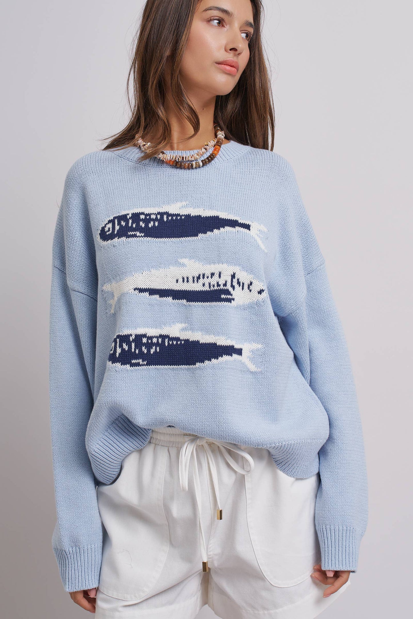 Graphic Oversized Drop-Shoulder Knit Sweater