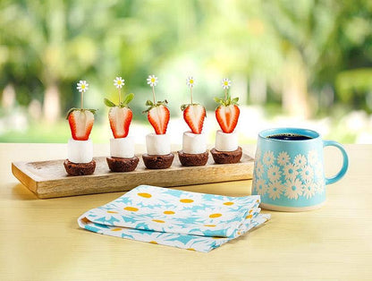 Wide Base Mug with Daisies-Blue-3.5"H(14oz)