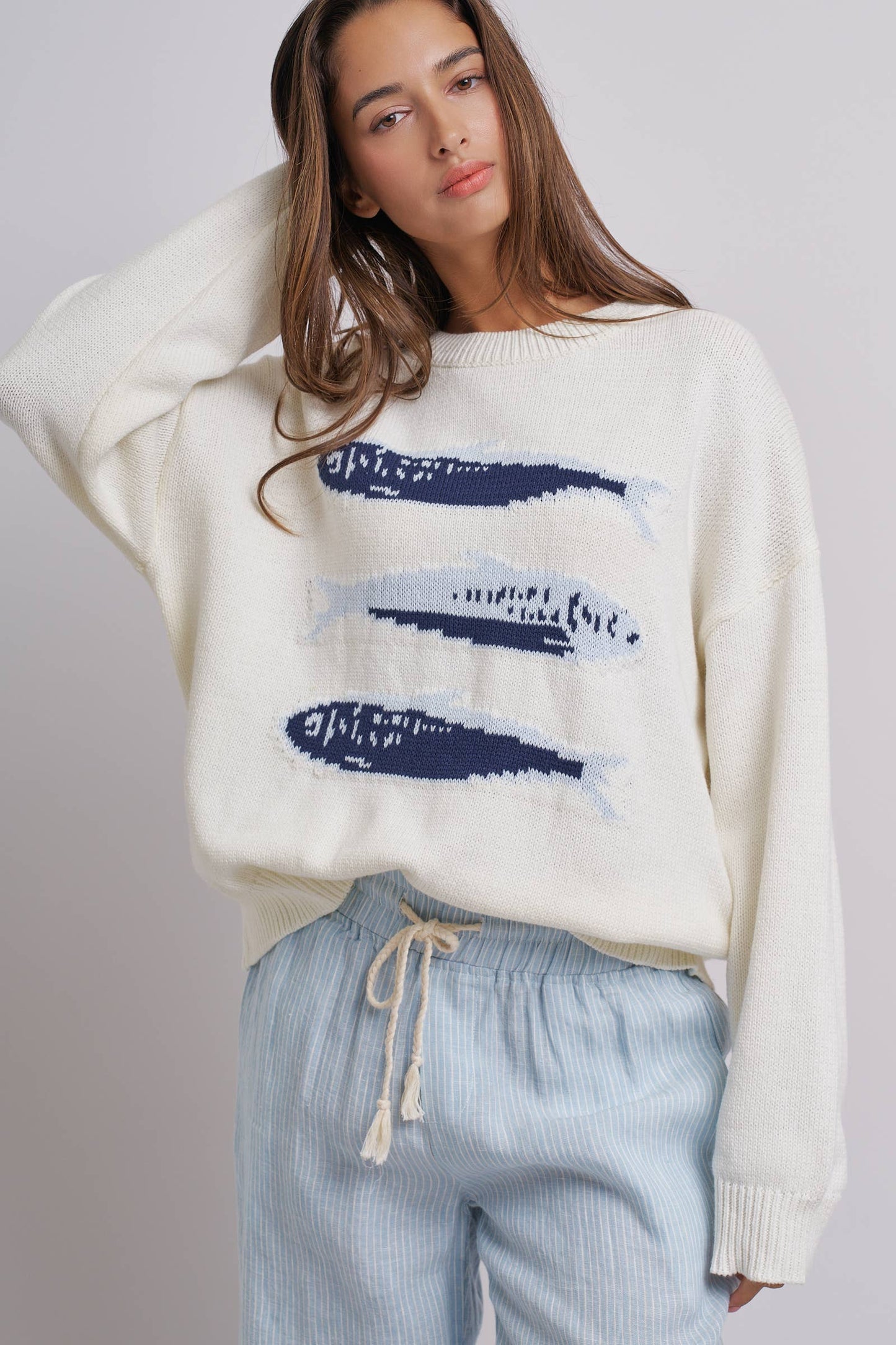 Graphic Oversized Drop-Shoulder Knit Sweater