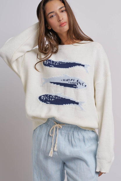 Graphic Oversized Drop-Shoulder Knit Sweater