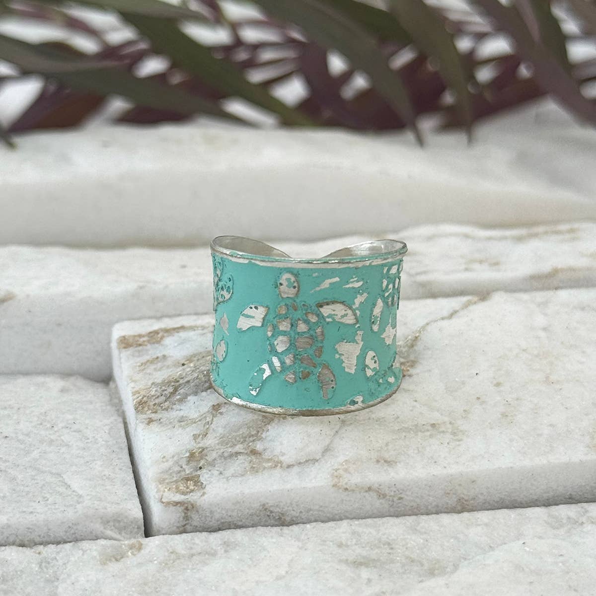 Handcrafted Mint Green Sea Turtle Patina Ring