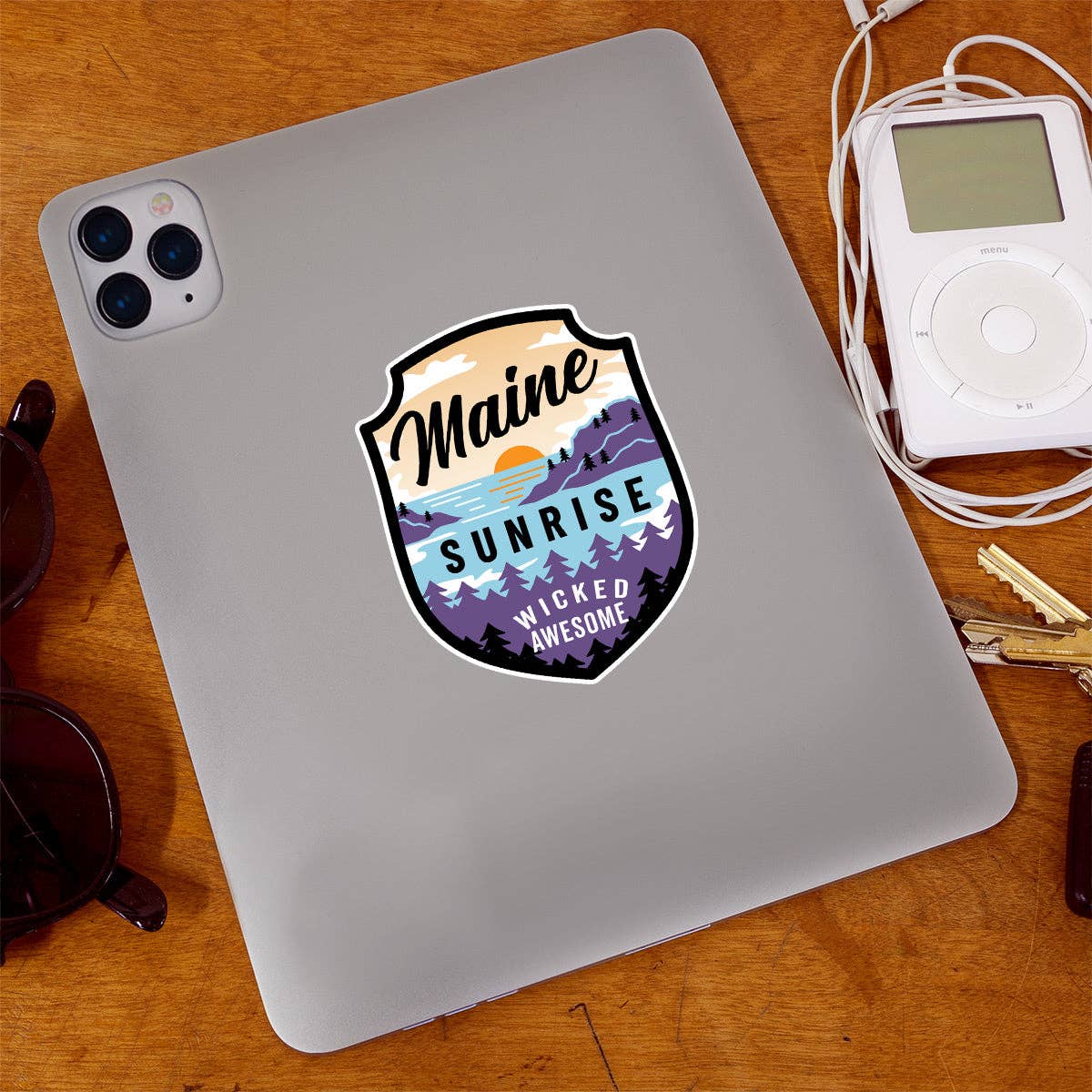 Maine Sunrise Wicked Awesome Die Cut Vinyl Sticker