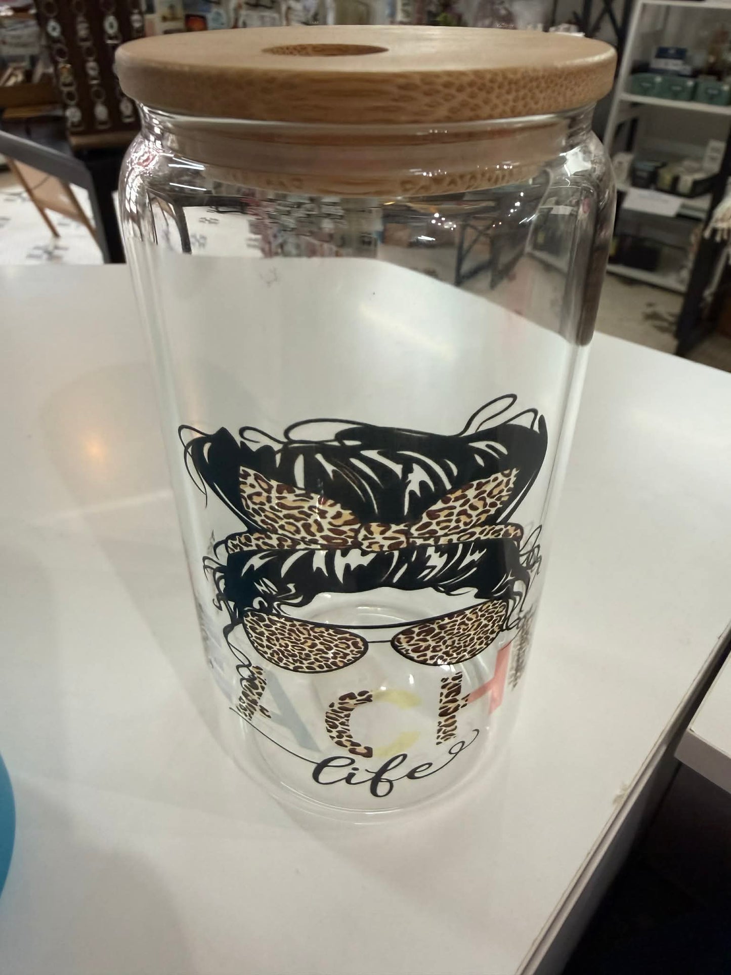 Glass Mugs with Wood Top and Straw