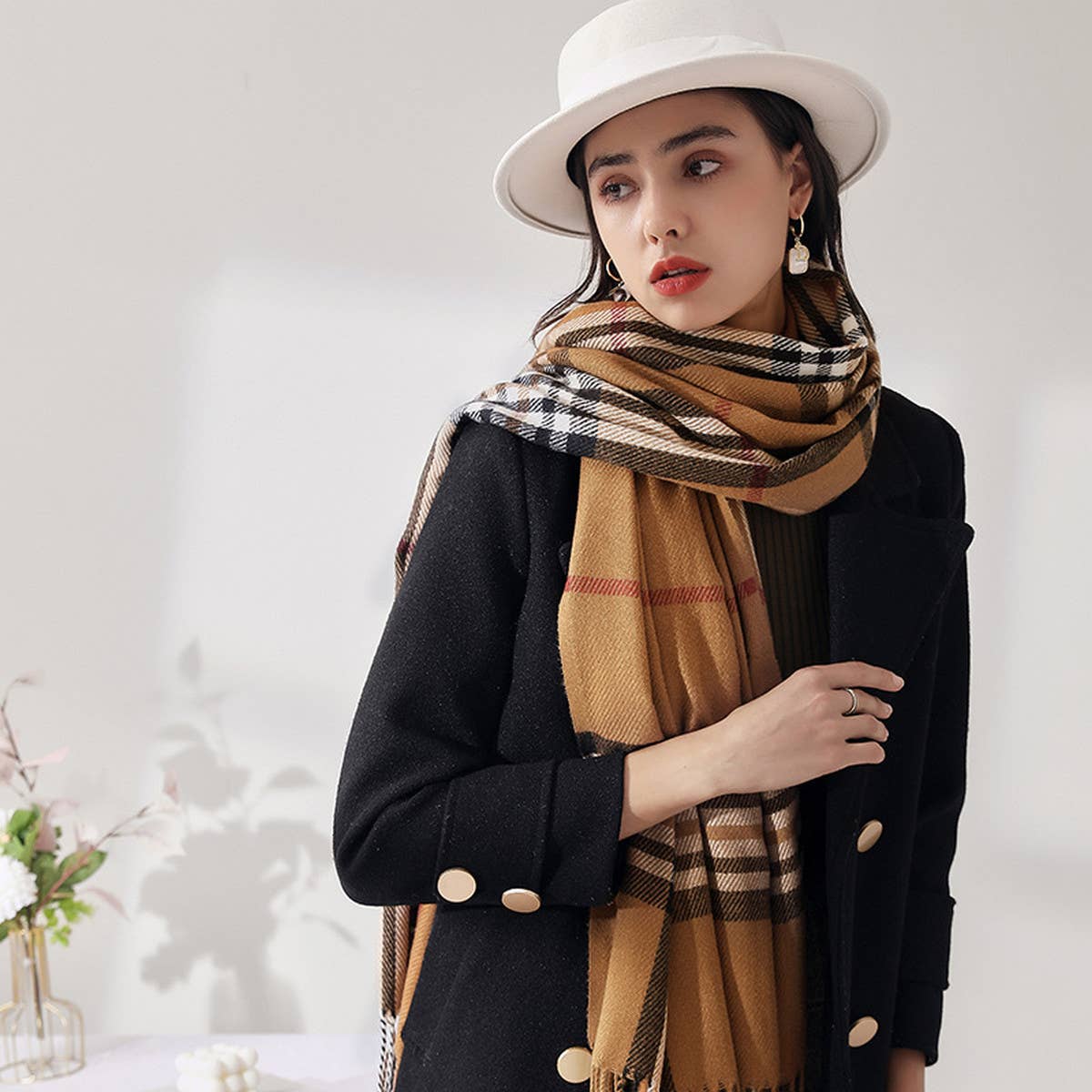 Plaid Faux Cashmere Scarf -