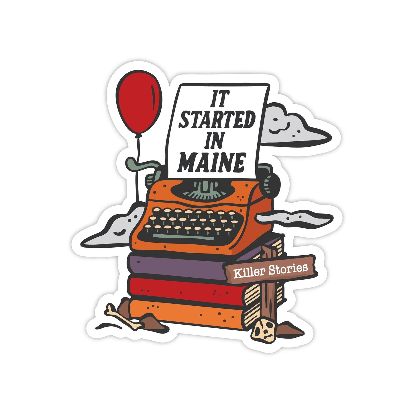 Stephen King Maine Sticker: Typewriter, Red Balloon