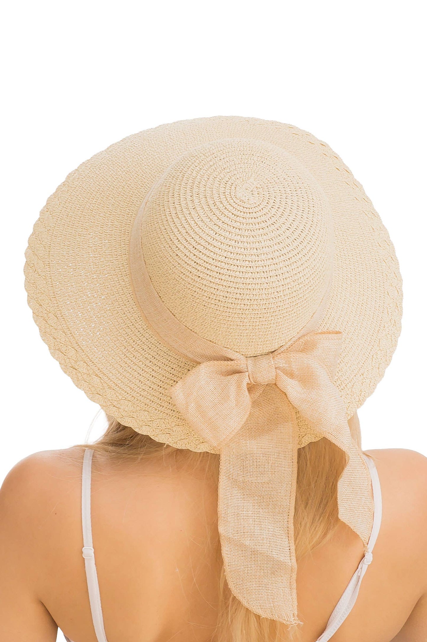 Burlap Ribbon Scallop Derby Sun Hat with Chin Strap