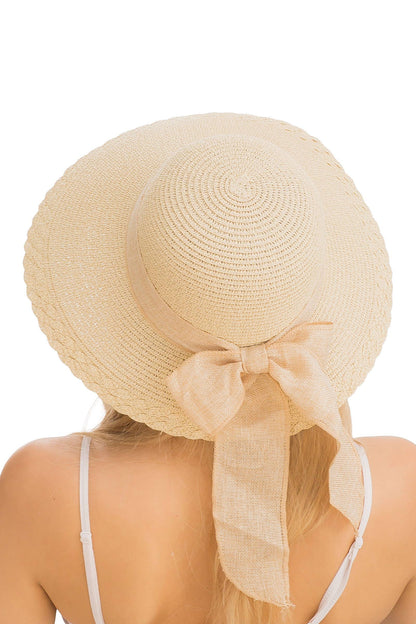 Burlap Ribbon Scallop Derby Sun Hat with Chin Strap