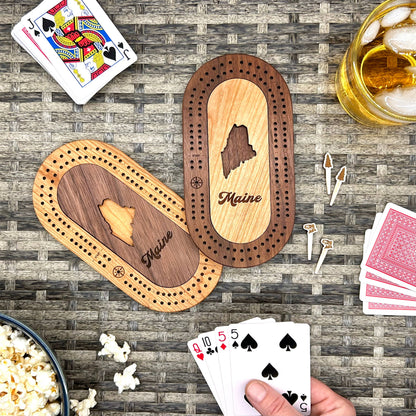 Maine Mini Travel Cribbage Board Set & Fun Pegs