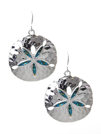 Blue Glitter Sand Dollar Metal Dangle Earrings