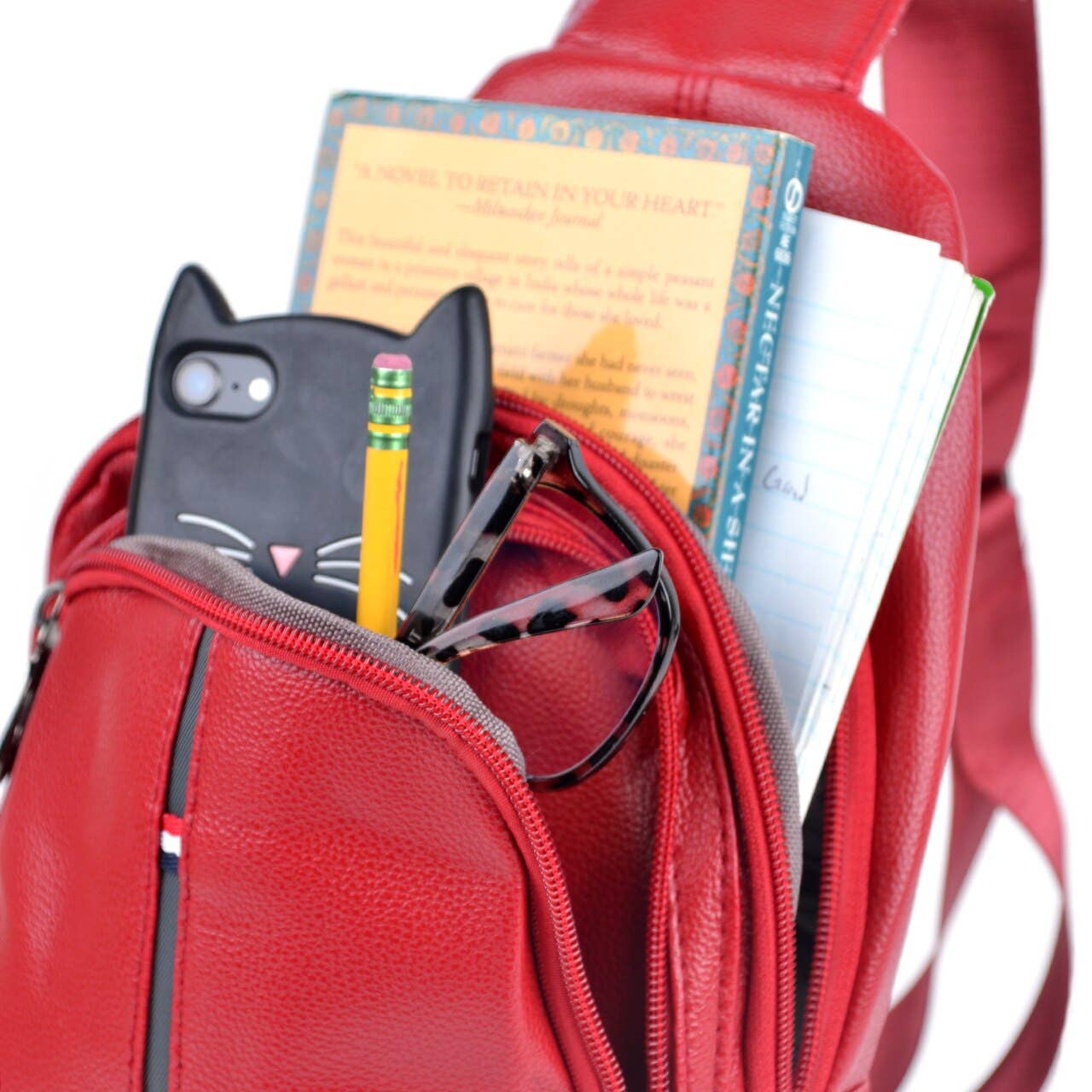Red Crossbody Leather Sling Bag Backpack