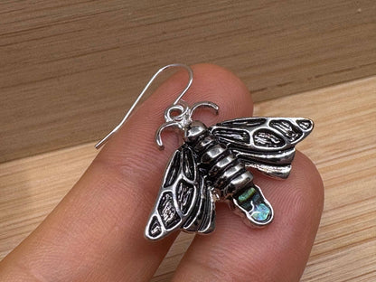 Abalone Firefly Lightening Bug Insect Metal Earrings