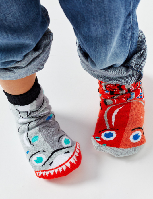 Shark & Octopus Mismatched Animals Non-Slip Toddler Socks