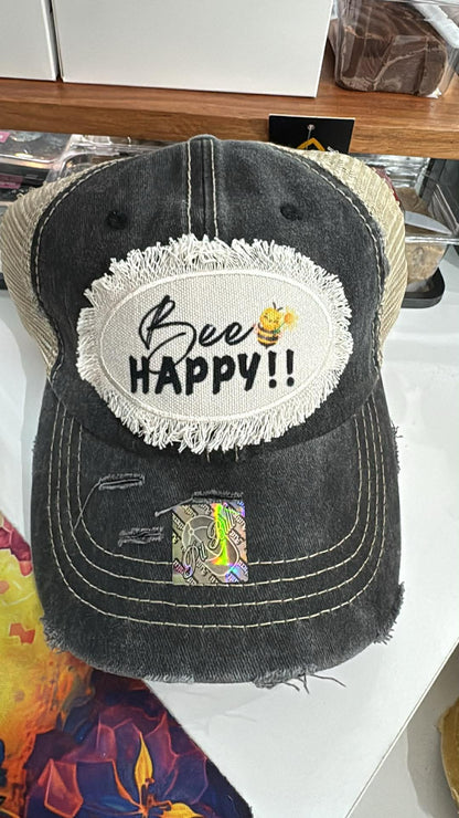 Women Bee Happy distressed hat