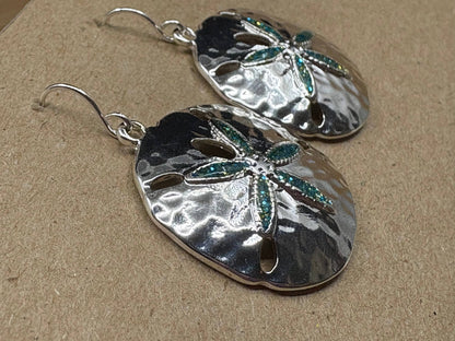 Blue Glitter Sand Dollar Metal Dangle Earrings