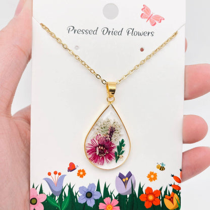 Genuine Pressed Dried Flower Floral Charm Necklace