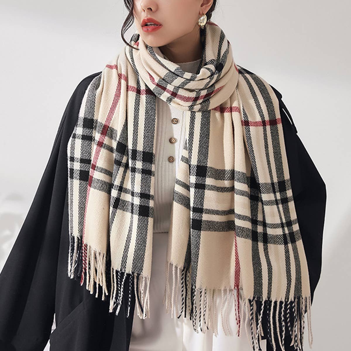 Plaid Faux Cashmere Scarf -