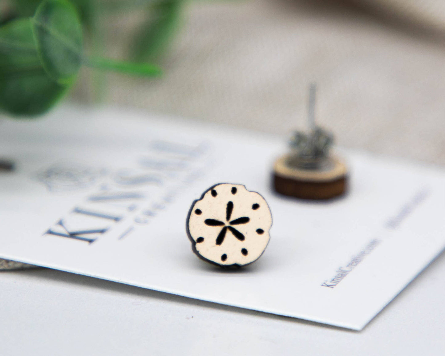 Sand Dollar Wood Stud Earrings