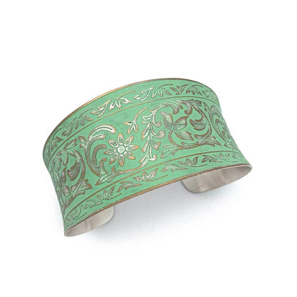 Silver Patina Bracelet - Mint Flowers and Leaves