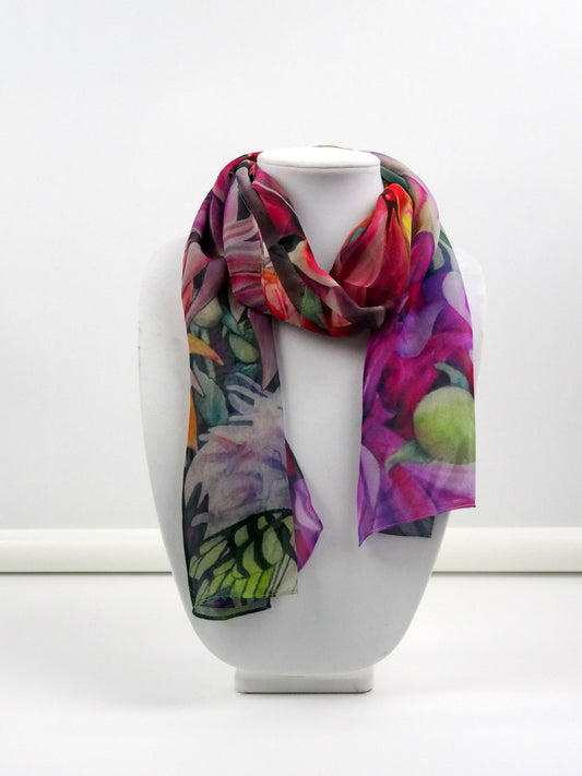 Floral Silk Scarf - Butterfly Silk Scarf - Sheer