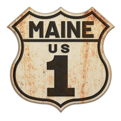 Maine US 1 Distressed Road Sign Mini Sticker