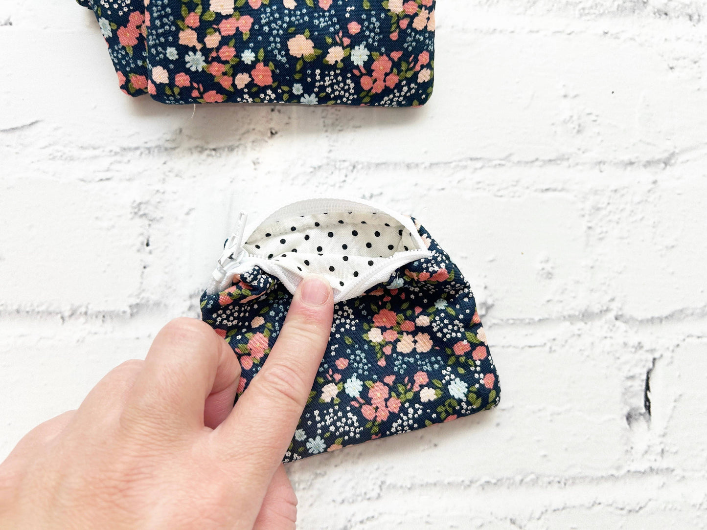 Small Fabric Pouch-Black Dainty Floral