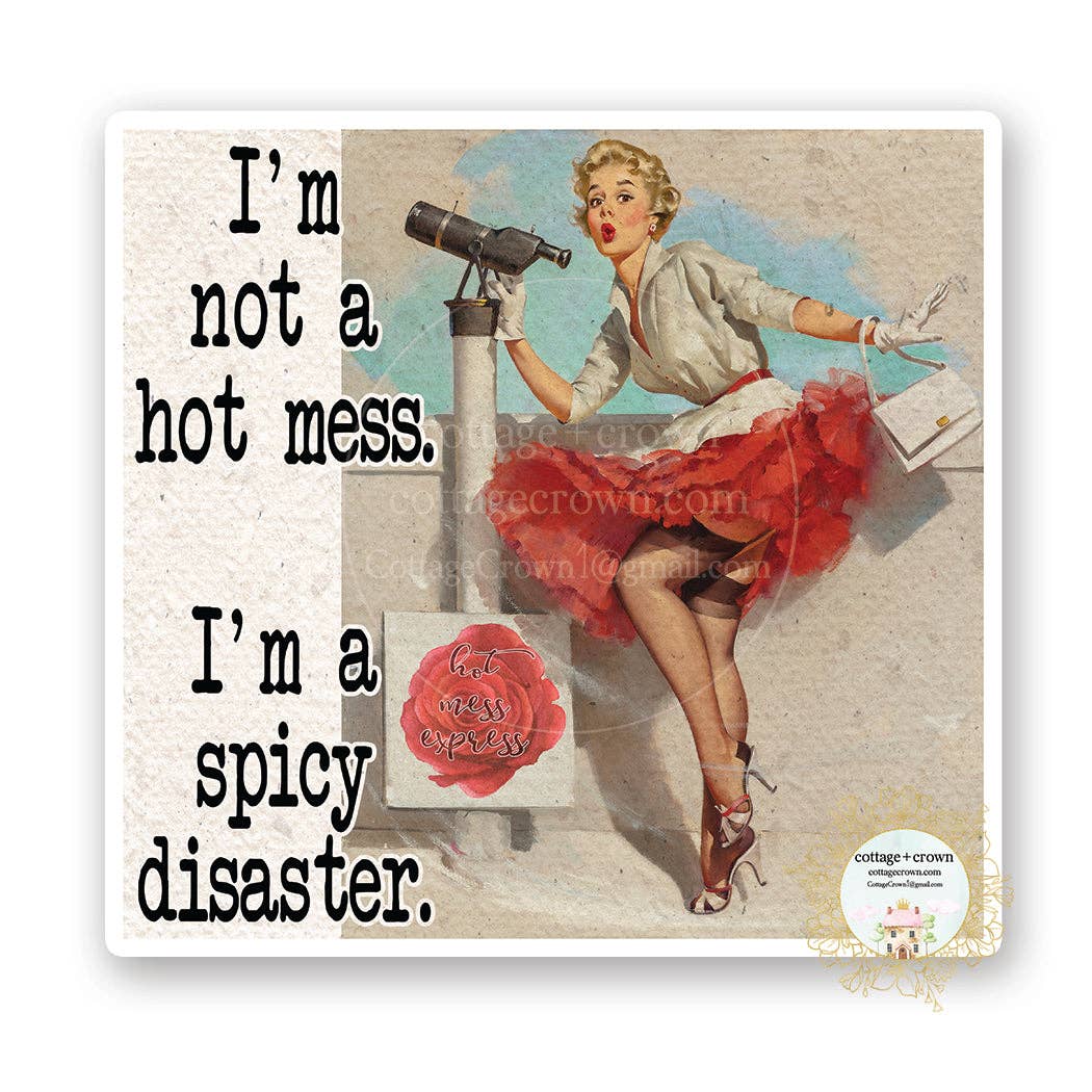 I'm Not A Hot Mess I'm A Spicy Disaster Retro Vinyl Sticker