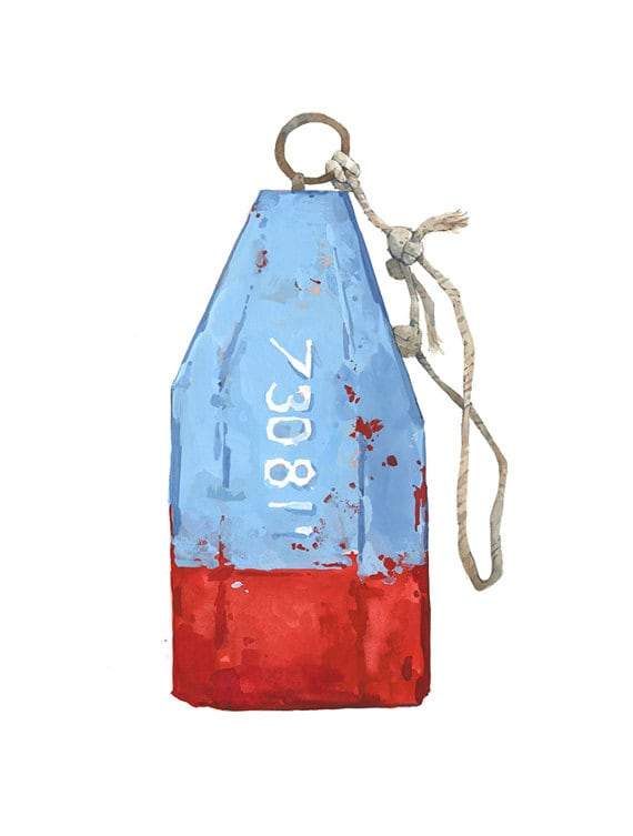 Lobster Buoy Watercolor Painting, Blue and Red Print