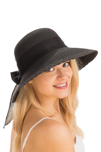 Burlap Ribbon Scallop Derby Sun Hat with Chin Strap