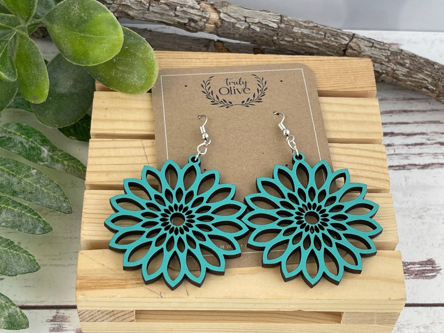 Starburst Mandala Wood Handcrafted Lightweight Earrings